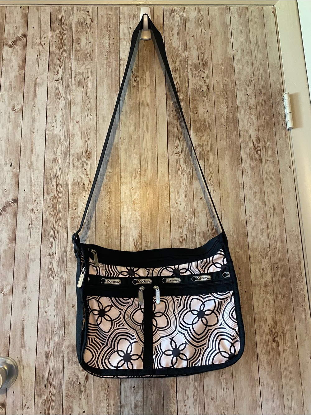LeSportsac Pink black Floral Crossbody Bag messenger bag purse